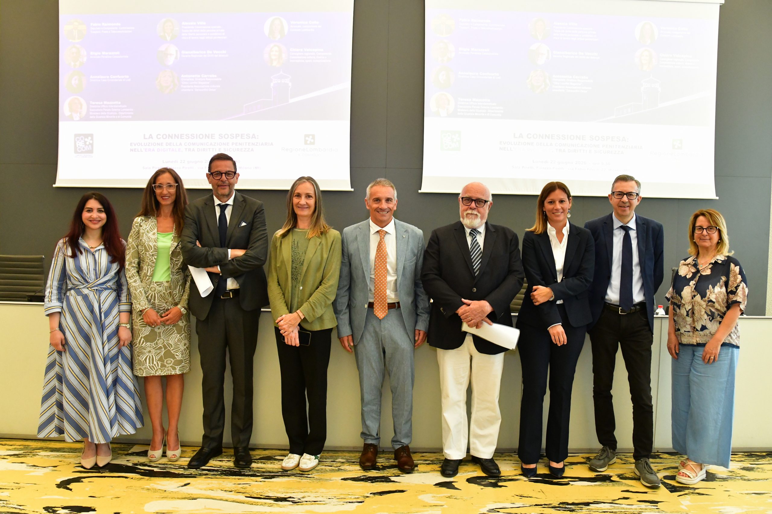 Corecom Lombardia da sin, Confortuolo, Cella, Alparone, Valcepina, Marazzoli, De Vecchi, Villa, Gariboldi e Mazzotta